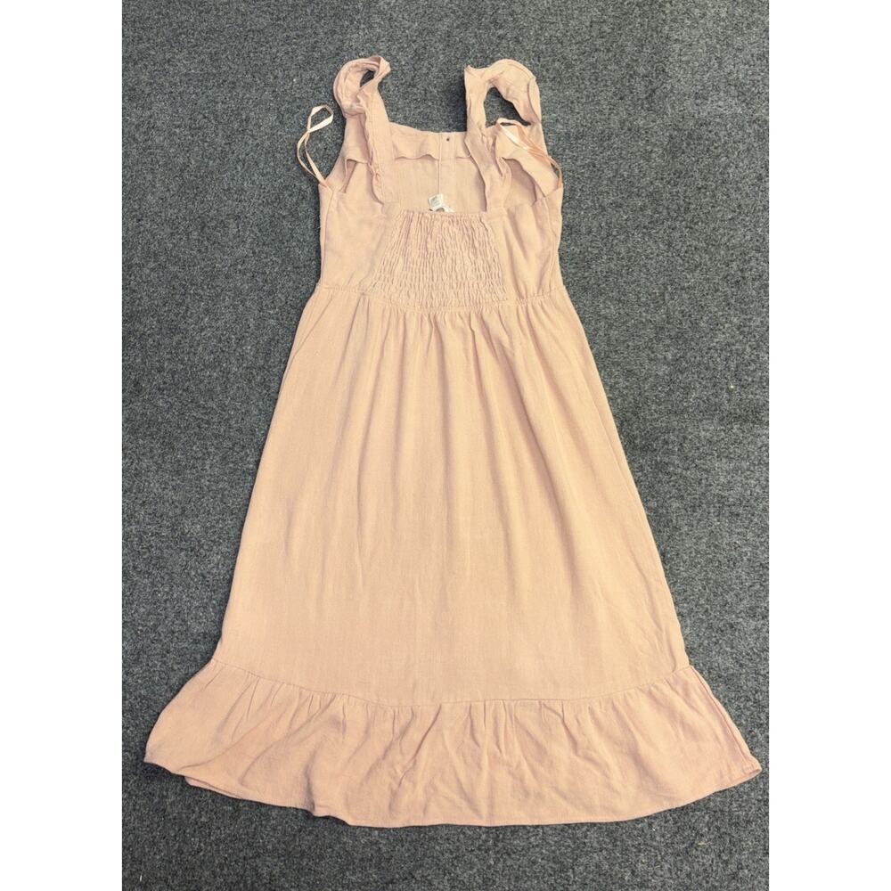 Monteau Los Angeles Women’s Med Pink Linen Blend Button Front Ruffle Hem Dress - Picture 5 of 5